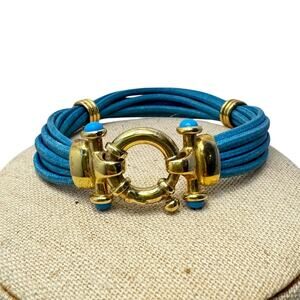 ITAOR Turquoise Bolt Bracelet Gold Teal Spring Ring Clasp 925 Sterling Silver